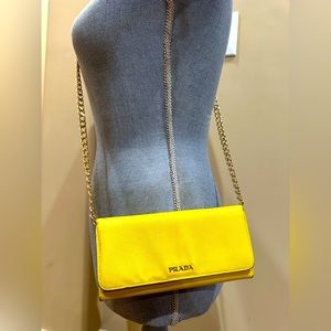 Prada Yellow Saffiano Wallet w\unbranded chain